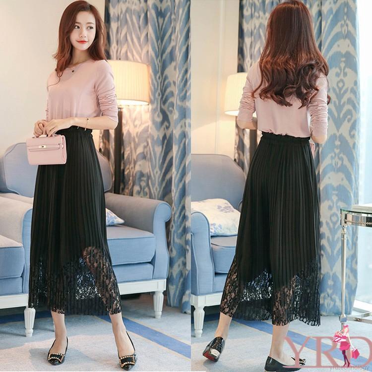 Quần ống rộng lưng cao phối ren cho nữ | BigBuy360 - bigbuy360.vn