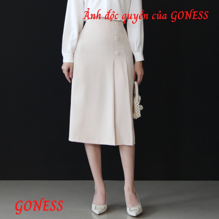 Chân váy dài chữ a Goness có đính cúc xếp ly chất liệu vintex thời trang | BigBuy360 - bigbuy360.vn