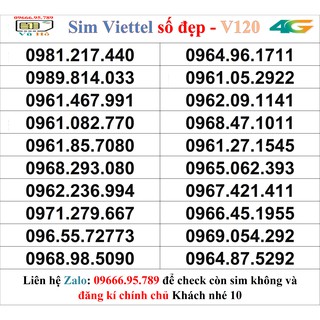 Sim Viettel V120 đầu 09 số đẹp giá rẻ 10