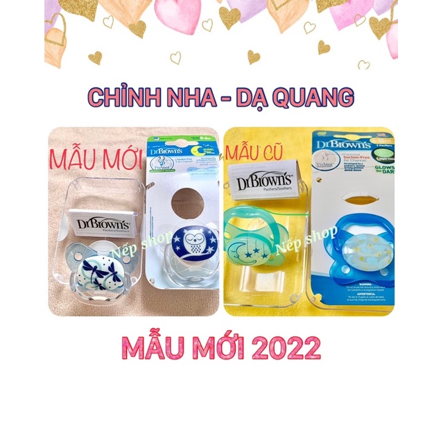Ti giả, ty ngậm Dr Brown 0-6 tháng & 6-18 tháng chỉnh nha dạ quang