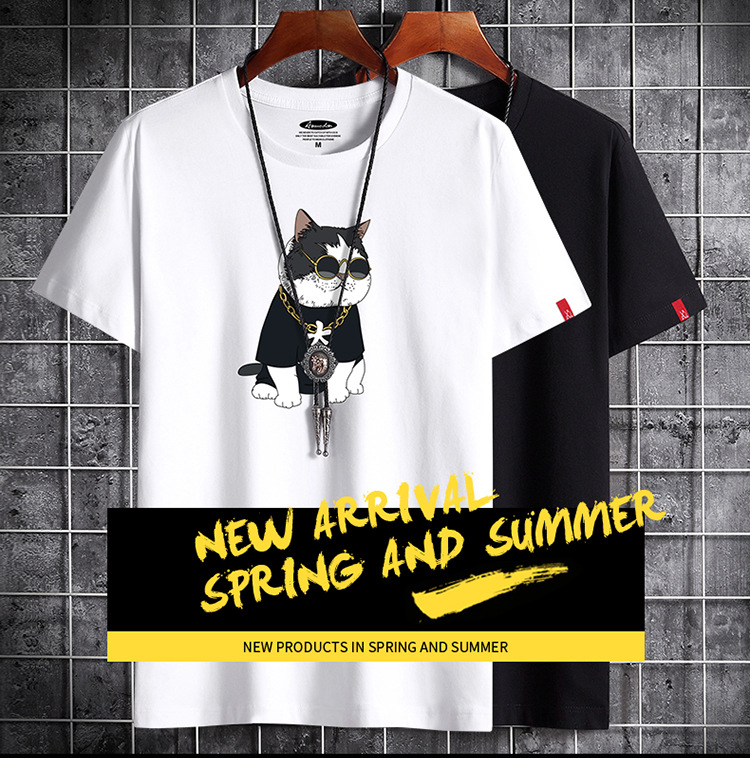 Áo Thun Nam Tay Ngắn Cổ Tròn Dáng Rộng Bằng Vải cotton Phong Cách Hong Kong Thời Trang Mùa Hè Hàng Mới Cỡ Lớn S-6XL