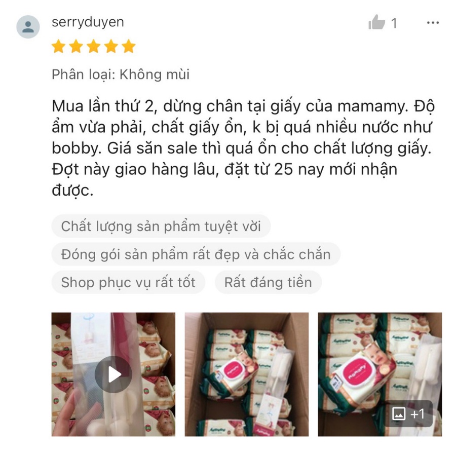 Khăn ướt / giấy ướt cho bé kháng khuẩn cho da Mamamy Combo 6 gói có nắp 100 tờ