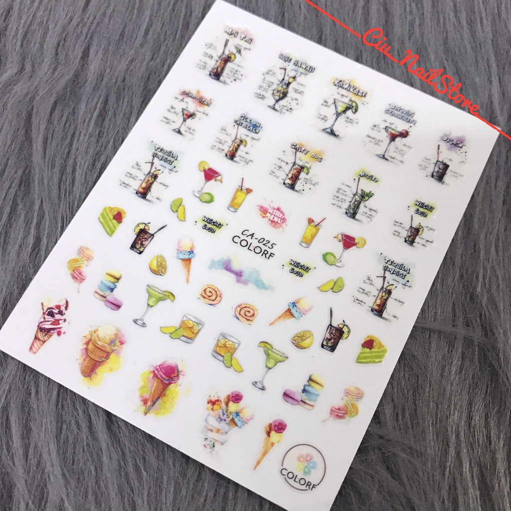 sticker dán móng hình bánh kem, kem, nước ngọt