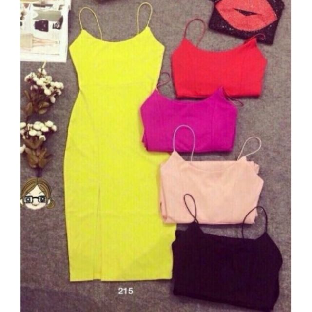 Đầm body 2 dây xẻ tà