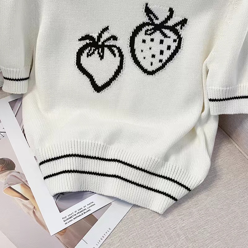 Áo Thun Dệt Kim Tay Ngắn In Hình Dâu Tây Thời Trang Mùa Hè Hàng Mới Dành Cho Bạn Nữ