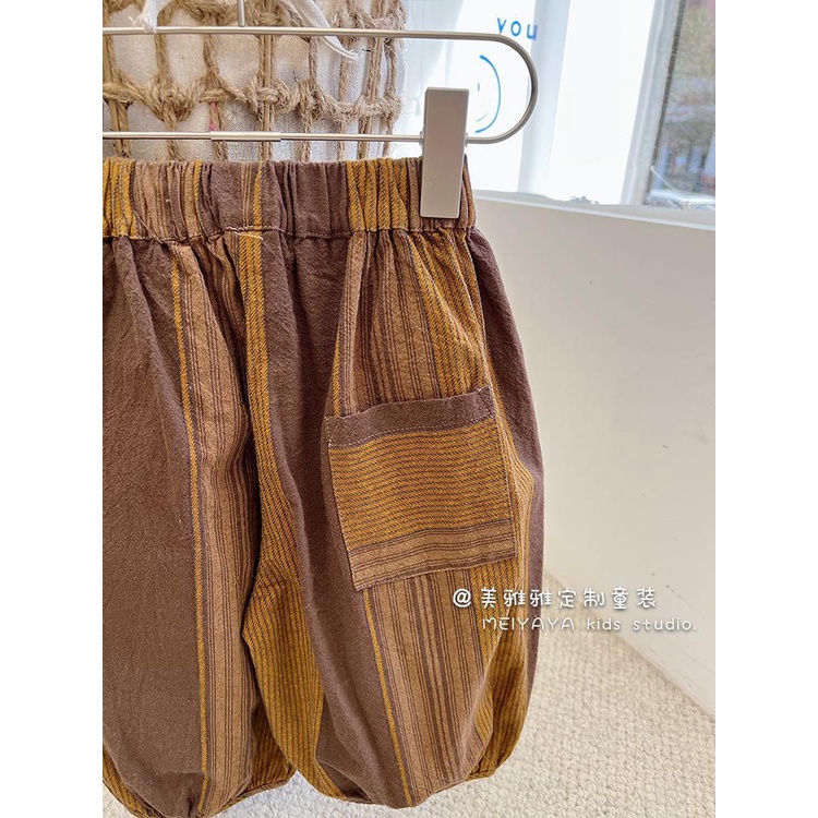 Quần Lửng Cotton Lanh Kẻ Sọc Màu Sắc Phong Cách Nhật Hàn Thời Trang Mùa Hè Cho Bé 2022