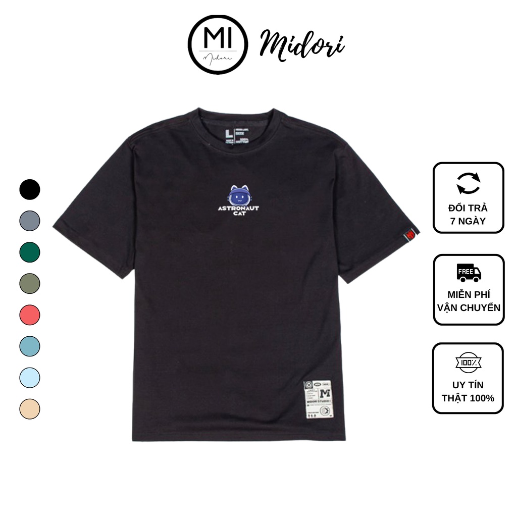 Áo thun unisex form rộng tay lỡ phông nam nữ Mèo Robot Local Brand Chính Hãng Mi Midori