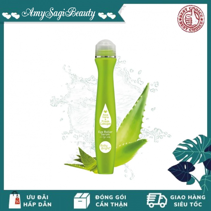 Cây Lăn Mắt Lô Hội Và Collagen Tươi Baby Bright Aloe Vera &amp; Fresh Collagen Eye Roller Serum 15ml