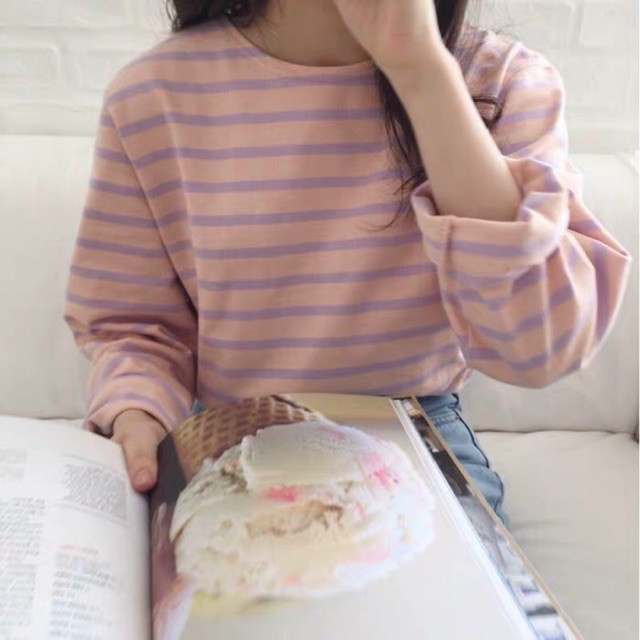 GO♗⊕[ ORDER ] Áo thun tay dài sọc ngang  ENYA nhiều màu ulzzang / cổ tròn chất đẹp QC_ có ảnh thật