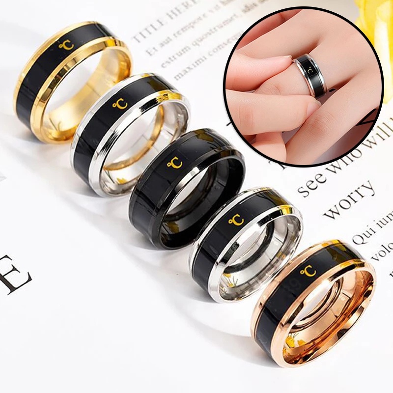Nhẫn Đổi Màu Theo Nhiệt Độ Chất Liệu Thép Titan Cá Tính Độc Đáo Cho Cặp Đôi