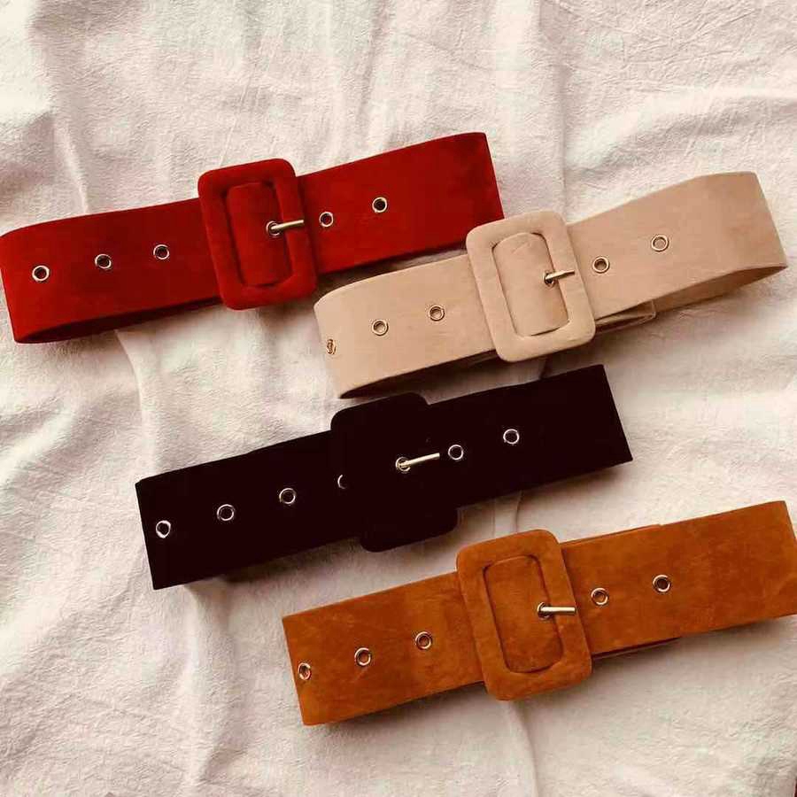 Thắt lưng da mềm màu trơn khóa vuông thời trang cho nữ