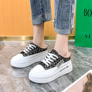 Sục thể thao nữ đế độn 5 phân 2 màu đen và kem