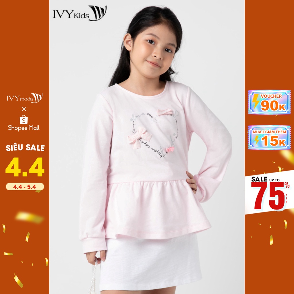 [NHẬP WABRTL5 GIẢM 10% TỐI ĐA 50K ĐH 250K ]Áo thun họa tiết trái tim bé gái IVY moda MS 58G1410