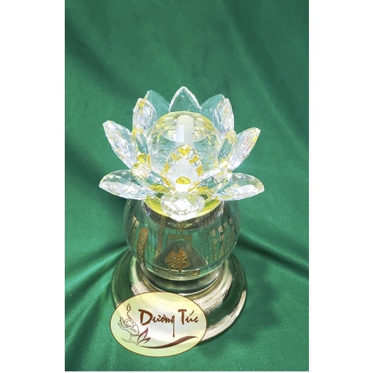 Đèn Dầu Hoa Sen Pha Lê Chân Đồng Khắc Kinh Chú Đại Bi (đặc biệt: đèn gió thổi không tắt)