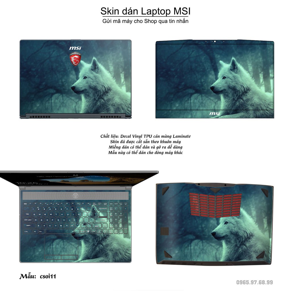 Skin dán Laptop MSI in hình sói tuyết (inbox mã máy cho Shop)