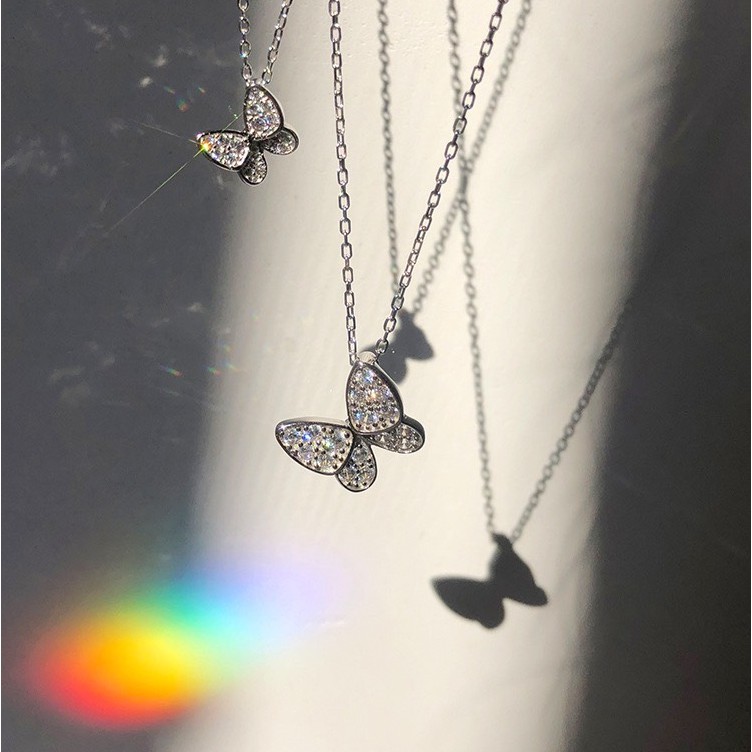 Dây chuyền bạc 925 bướm đính đá nhỏ xinh long lanh lấp lánh Dế Bạc - D4438