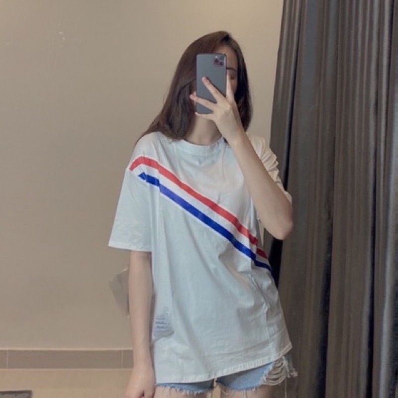 Áo Thun Thom Sọc Chéo Ulzzang 2 Màu Basic Đen Trắng Unisex Nam Nữ - Áo Phông Thom Tay Lỡ Cổ Tròn