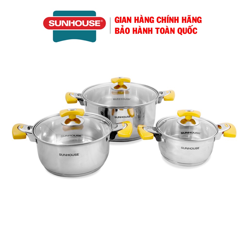 Bộ nồi inox 5 đáy Sunhouse SH787, Chất liệu inox cao cấp không bị oxy hoá, Sử dụng trên mọi loại bếp