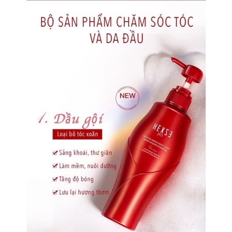 Cặp dầu gội xả HEXZE Keratin amino acid mềm suôn tóc, nuôi dưỡng tóc, bóng tóc