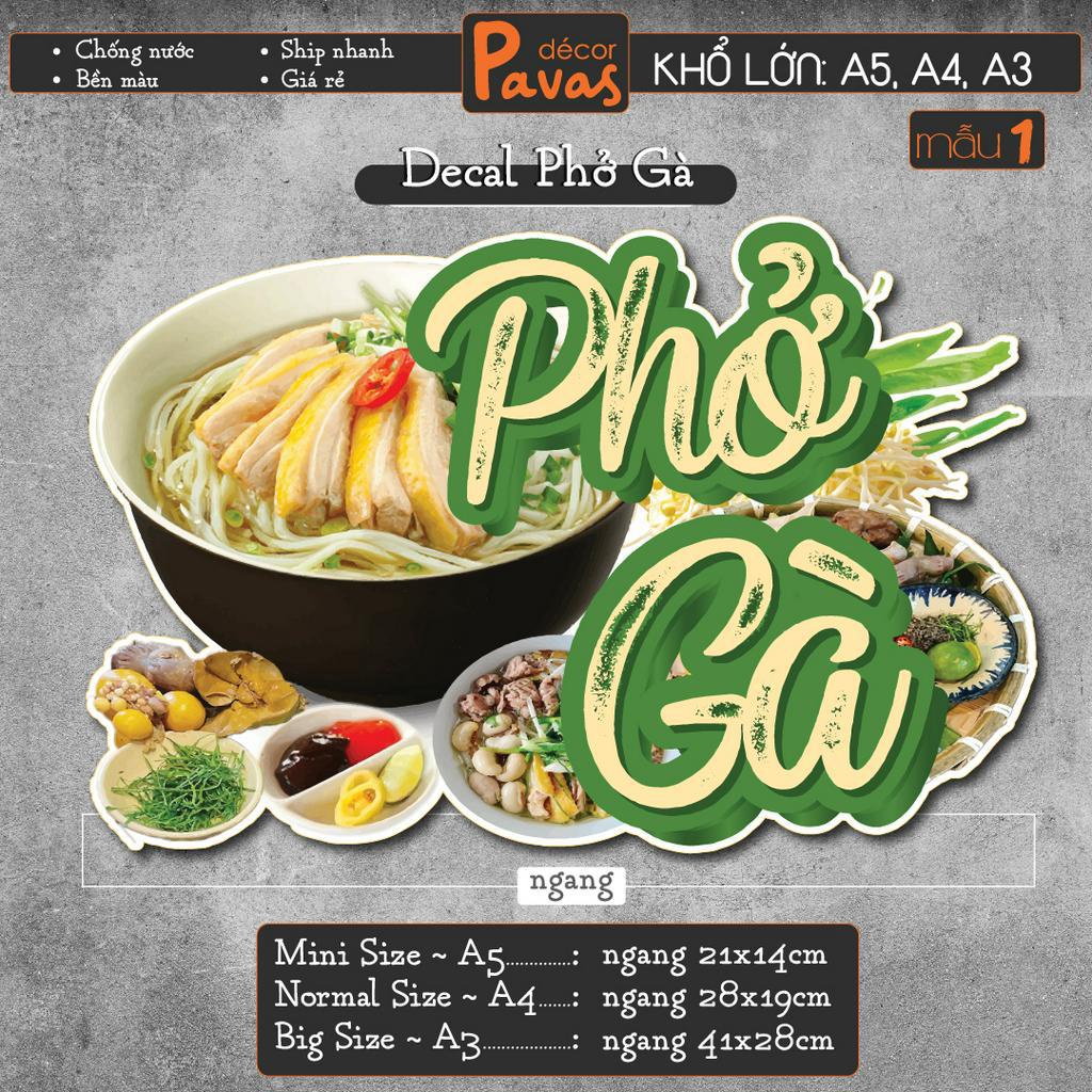 Decal Phở Gà chống nước trang trí dán quán trà sữa, cà phê, quán ăn, dán tường, tủ. TTQ31