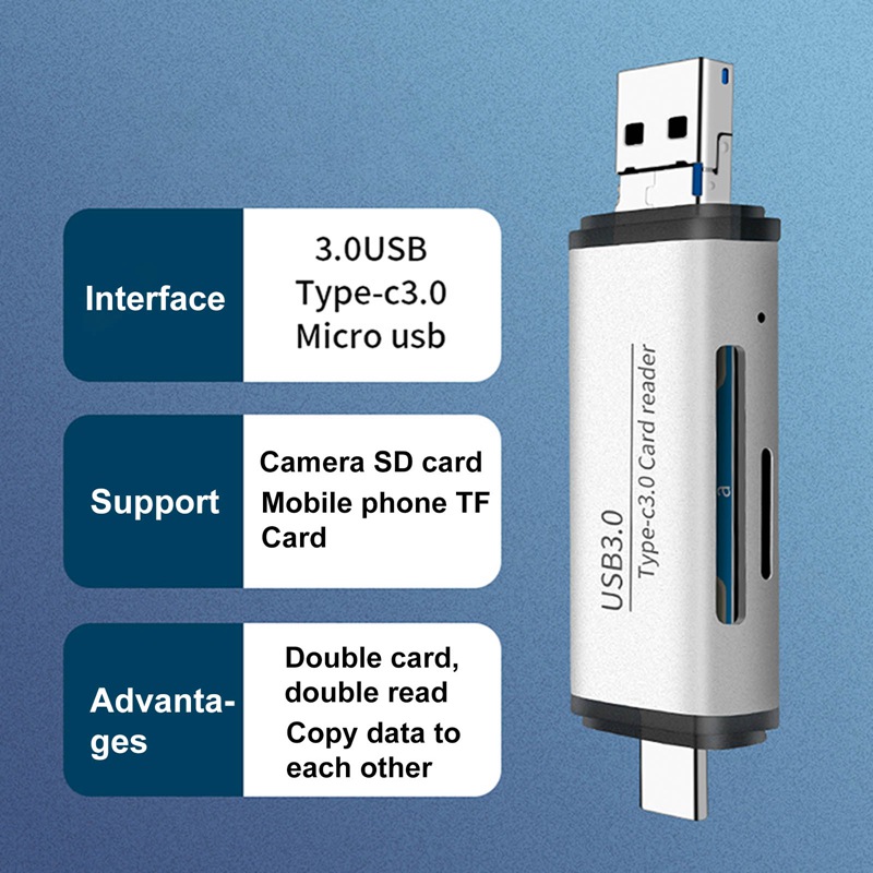 Đầu Đọc Thẻ Nhớ Đa Chức Năng Loại C + Micro Usb + Usb 3.0