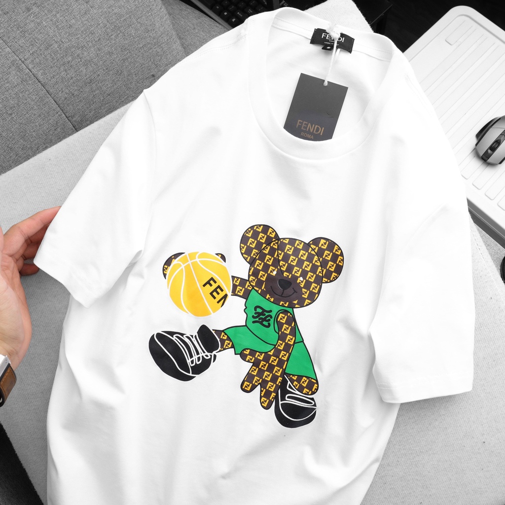 Áo phông nam, Áo thun nam hoạ tiết gấu  - màu trắng