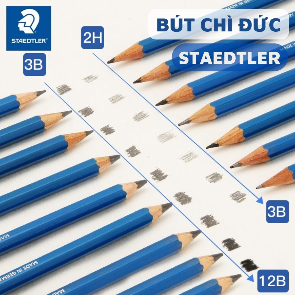 Bút Chì Đức Staedtler Mars Lumograph - Chì Gỗ thân Xanh Vẽ Phác Thảo Ký Họa