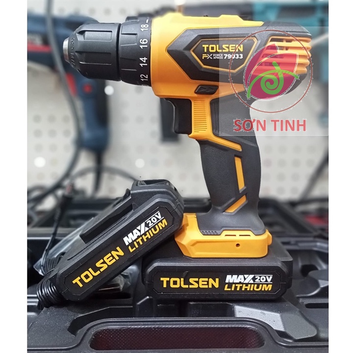 Máy khoan pin 2 tốc độ 10mm 20V  TOLSEN 79033 , Khoan sắt , gỗ, khoan bê tông