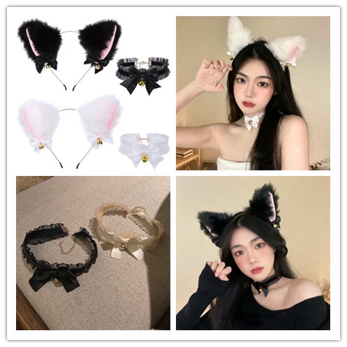 Vòng Cổ Choker Hình Tai Mèo Phối Ren Đính Nơ Quyến Rũ Dành Cho Nữ