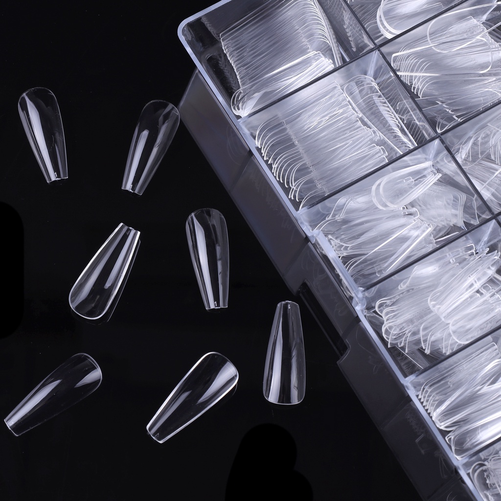[Hàng mới về] Bộ 500 Móng Tay Giả Bằng Acrylic Trong Suốt Hình Bầu Dục Thời Trang
