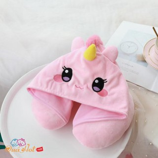 Gối Kê Cổ Chữ U Có Mũ Unicorn Bé Nhỏ