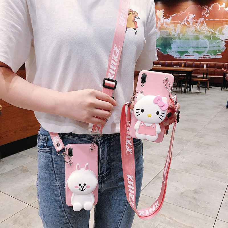 Ốp điện thoại mềm tích hợp ví hình chú thỏ Cony/mèo Hello Kitty chì kẻ lông mày cho IPHONE 11 PRO MAX XS MAX XRR X