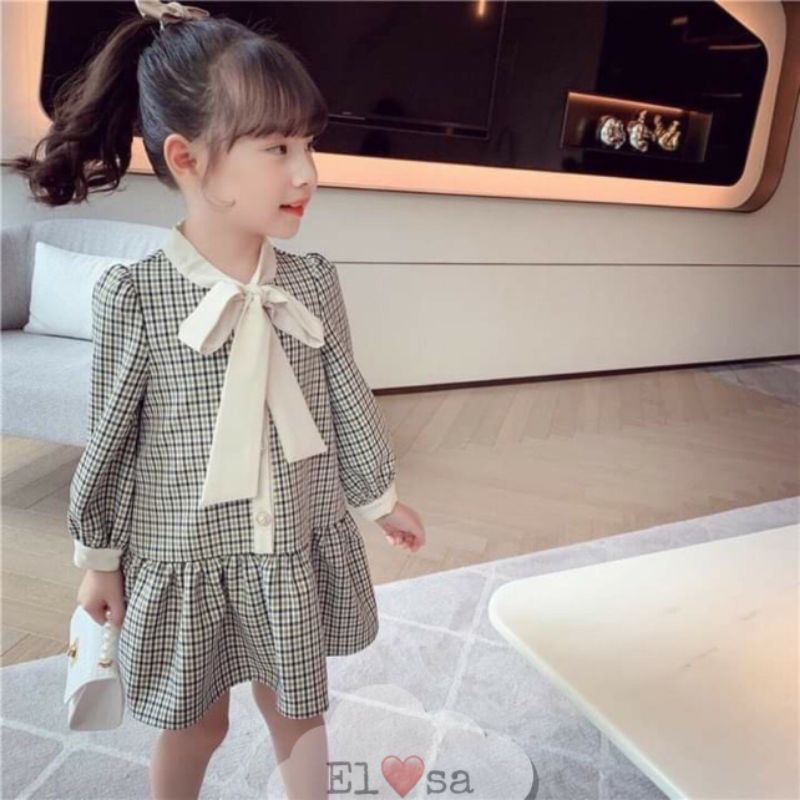 Váy bé gái - VÁY KẺ CA RÔ NƠ DỄ THƯƠNG CHO BÉ 1-5 TUỔI ĐI HỌC, ĐI CHƠI