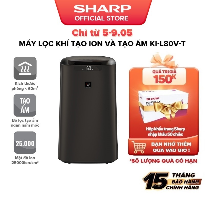 [Mã ELBAU7 giảm 7% đến 1TR]Máy Lọc Khí Tạo Ẩm Sharp KI-L80V-T Remote Control bằng Điện Thoại