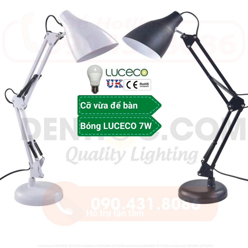 Đèn Bàn Học Kẹp & Để Bàn Đa Năng PIXAR - LED LUCECO UK Chống Cận Chao Vát Liền Chao Tròn Cỡ Lớn Nhỏ