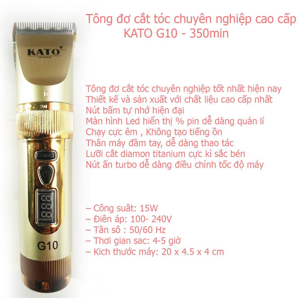 Tông Đơ Cắt Tóc Nhật Bản KATO G10  2 Pin Lưỡi TitanumTự Mài