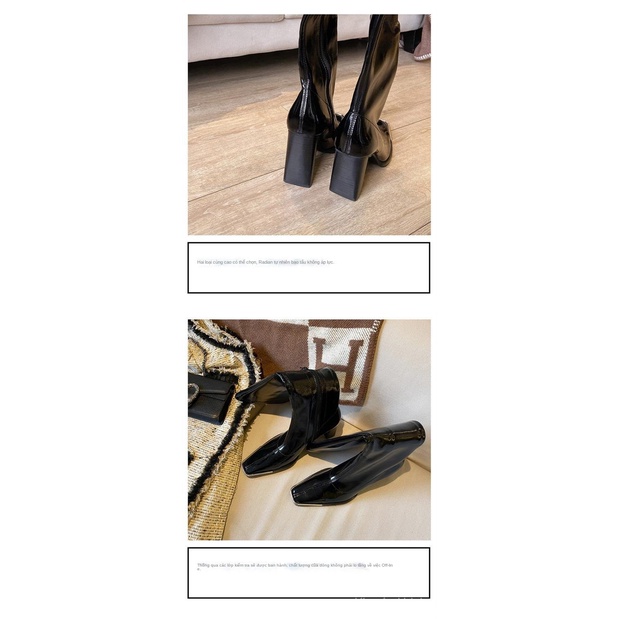 Giày bốt cao gót da bóng mũi vuông co giãn thời trang dành cho bạn nữ