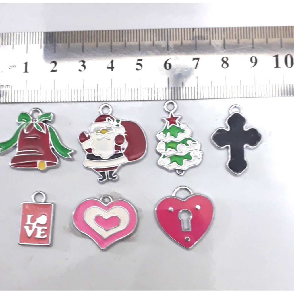 set 2 mặt kim loại, mặt dây chuyền nhiều mẫu Noel, tim, love  _G7