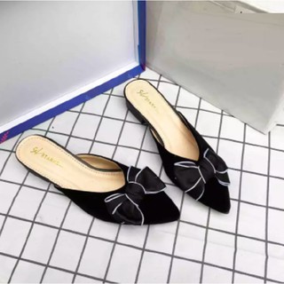 Dép sục nữ bít mũi 2p phối nơ to cách điệu Giày búp bê mũi nhọn thắt nơ siu xinh kèm ảnh thật