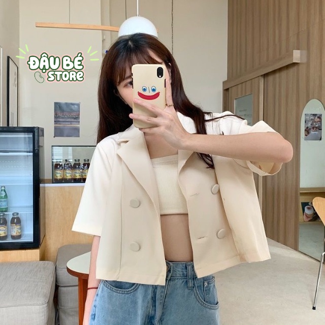 Áo Blazer Croptop Ngắn Tay Dáng Suông - Vest Màu Trơn Kèm Yếm Dáng Rộng Chất Mát  - Daube - A027