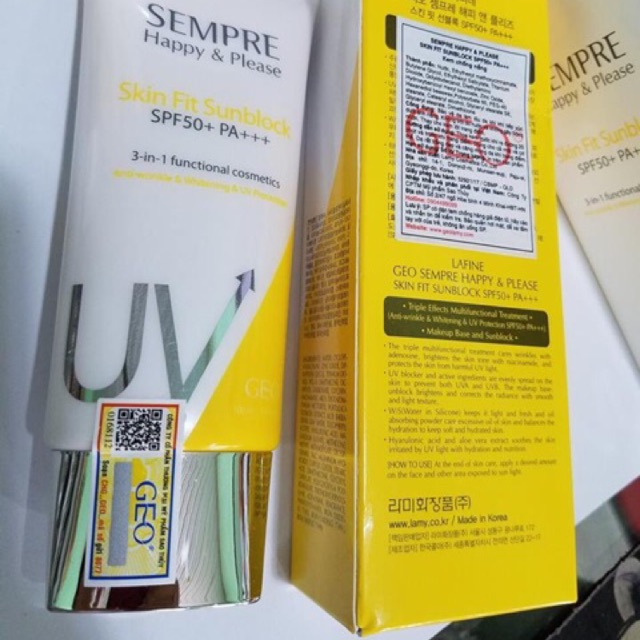 Kem Chống Nắng Geo Lamy Sempre Happy & Please Skin Fit Sunblock SPF50+ PA+++ (100ml)