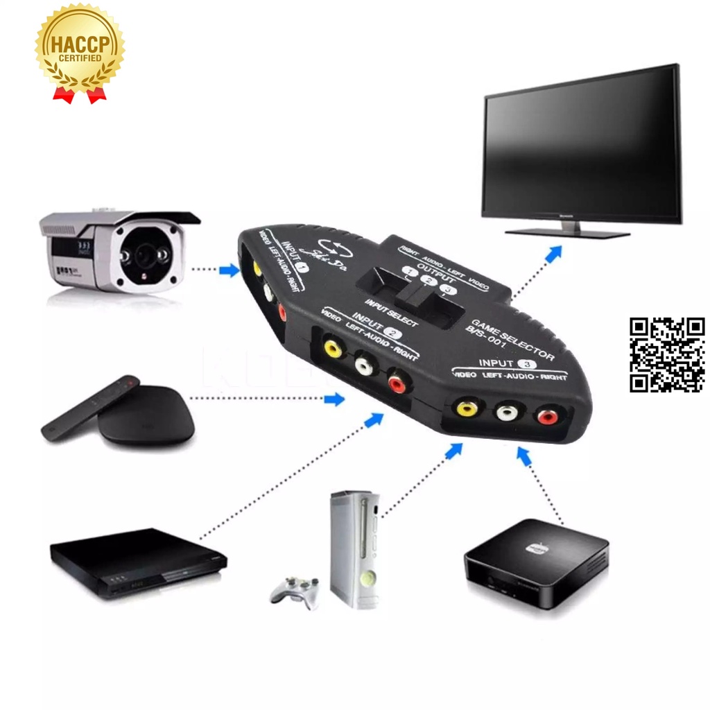 1212 Box Switch hộp chia AV 1 ra 3 Cho TV STB Đầu Phát DVD XBOX PS2 PlayStation 1 máy game băng