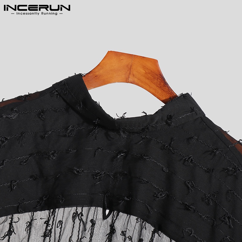 Áo tay lửng dáng rộng INCERUN phối tua rua xuyên thấu thời trang phương Tây dành cho nam