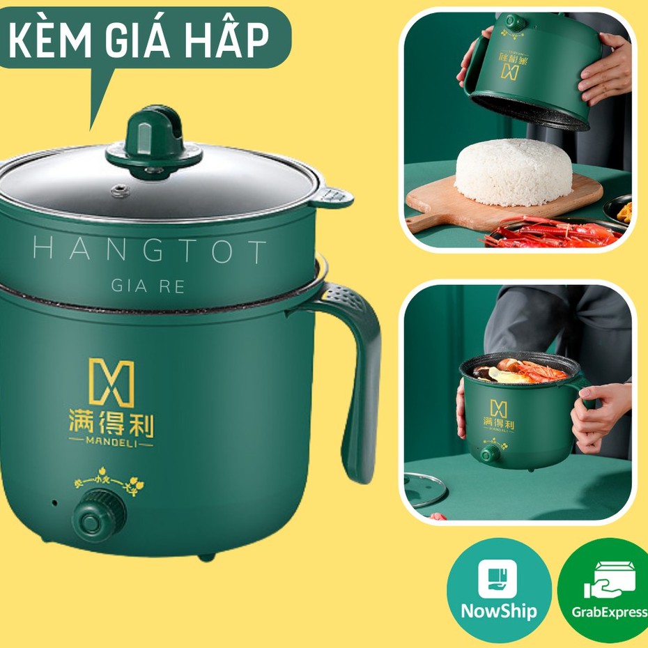 Nồi Lẩu Mini Đa Năng Có Tay Cầm 2 Nấc Nhiệt Kèm Giá Hấp Dung Tích 1,8 Lít - Ca Nấu Mì Nấu Cơm