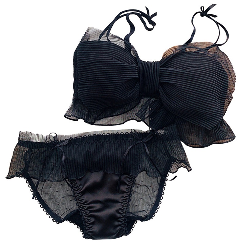 Youyo Set 2 Món Áo Ngực + Quần Lót Ren Nhiều Lớp Có Diềm Xếp Nếp Đính Nơ Cho Nữ