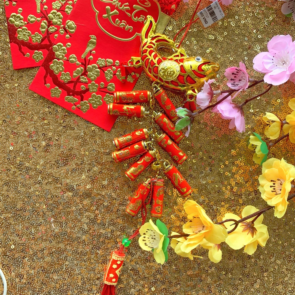 Phụ kiện dây pháo treo trang trí tết màu đỏ pktet18