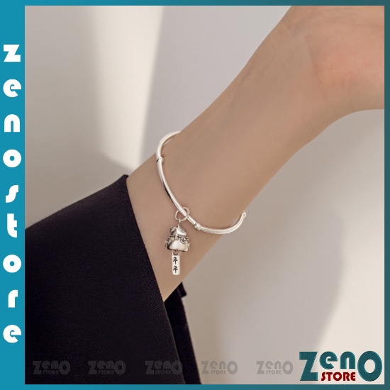 Lắc tay mèo thần tài  ZenO (full box), lắc tay hợp kim chun bo co giãn