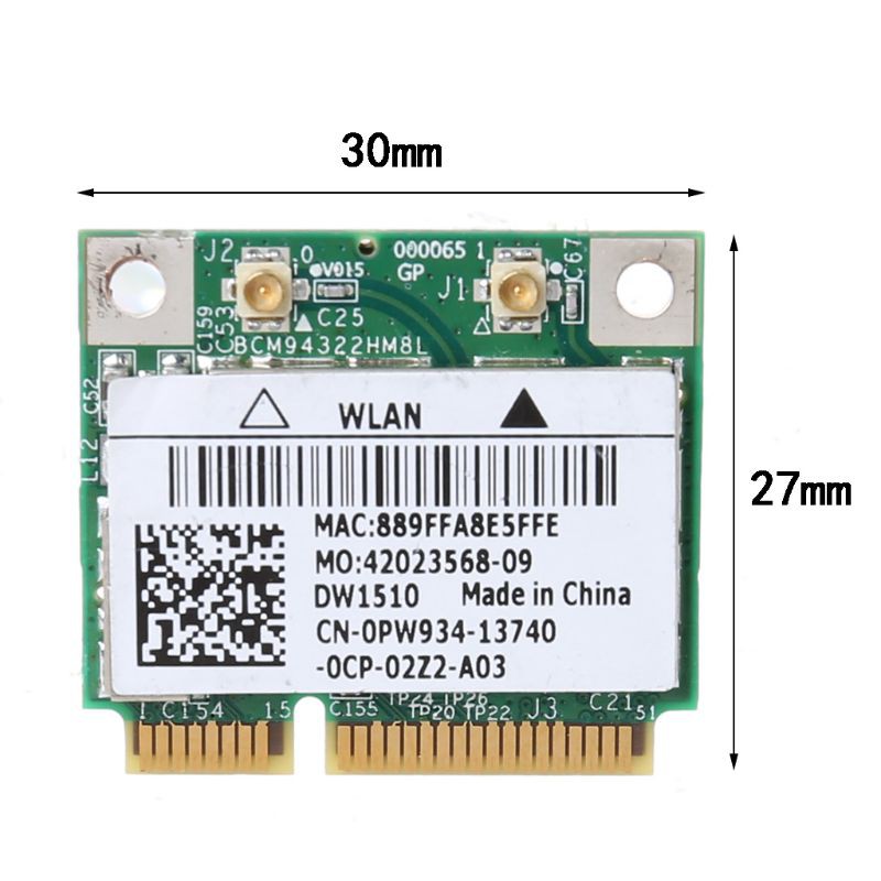 Thẻ điều hợp wifi PCIE mini 802.11a/b/g/n DW1510 băng thông kép BCM94322HM8L BCM94322