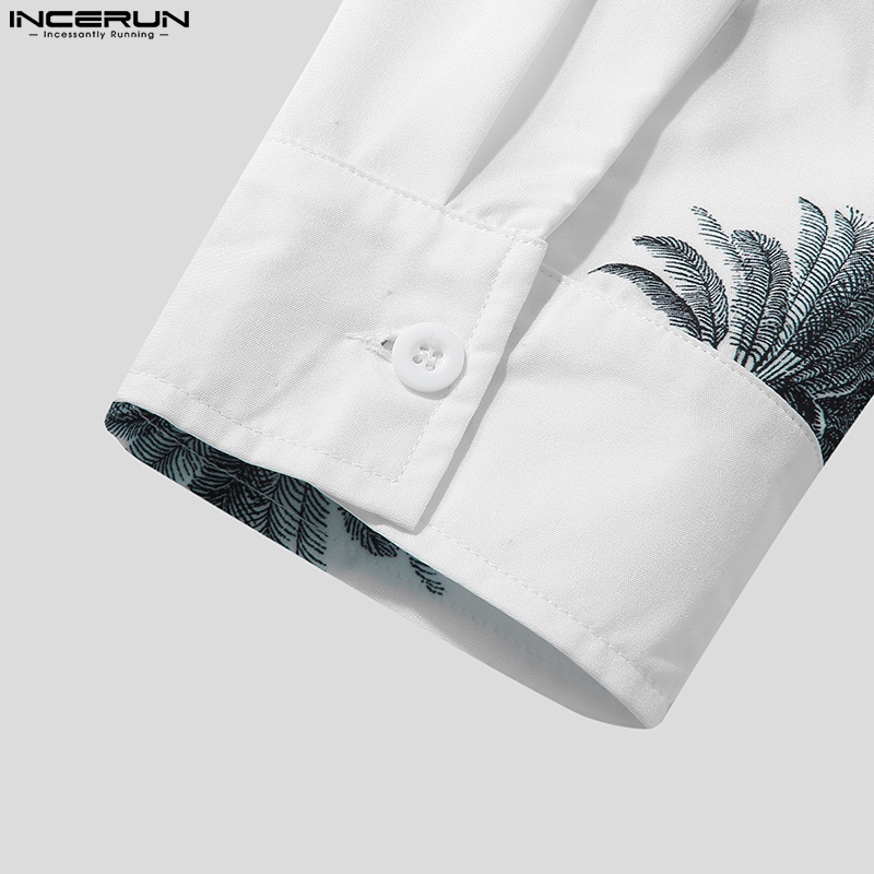 Áo sơ mi INCERUN tay dài in họa tiết phong cách xuân thu thời trang trẻ trung cho nam