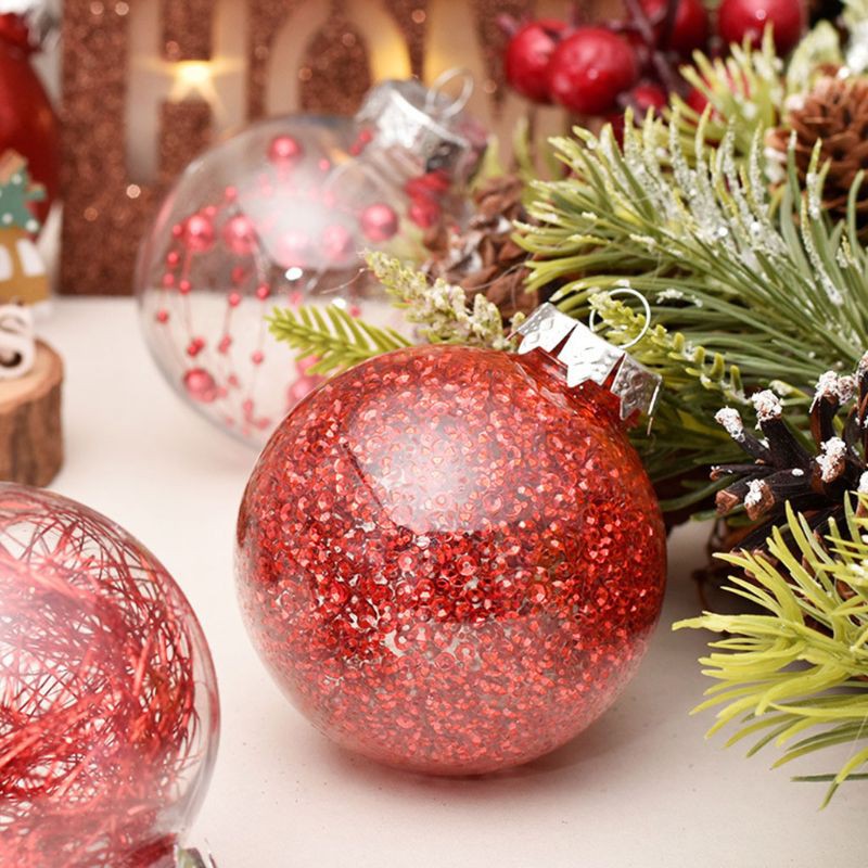 Bộ 30 quả châu bằng nhựa trong suốt kích thước 6cm chuyên dụng trang trí cây thông Noel